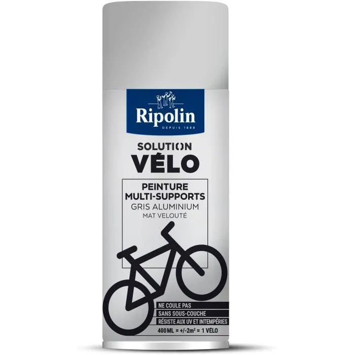 Ripolin Solution Vélo Peinture Multi-Supports 0,4 L Gris Alu Mat - Résiste aux UV et Intempéries - Intérieur/Extérieur Ripolin Solution Vélo Peinture Multi-Supports 0,4 L Gris Alu Mat - Résiste aux UV et Intempéries - Intérieur/Extérieur