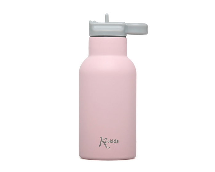 KioKids Bouteille Isotherme Bébé Acier Inoxydable 350 ml - Thermos pour Boisson, Lait, Eau avec Paille Démontable, Conservation Chaud 6h/Froid 9h, Couleur Rose