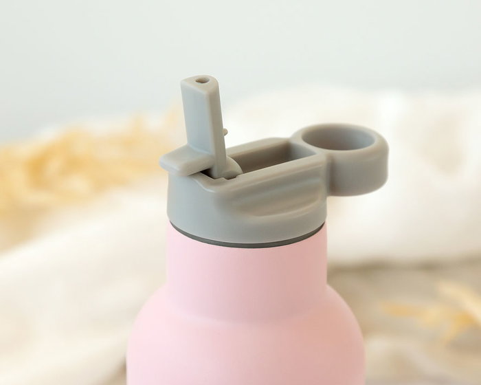 KioKids Bouteille Isotherme Bébé Acier Inoxydable 350 ml - Thermos pour Boisson, Lait, Eau avec Paille Démontable, Conservation Chaud 6h/Froid 9h, Couleur Rose