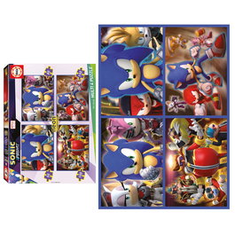 Educa Puzzle Multi 4 Licencié Sonic Neon 19631 - 4 Puzzles Progressifs 50, 80, 100 et 150 Pièces Fluorescents - À Partir de 8 Ans