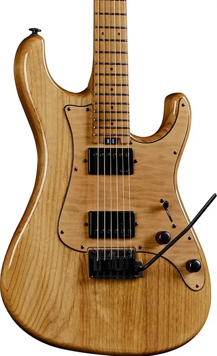 EKO Guitare Électrique Fire 601 Lignum Natural - Corps en Alisier, Manche en Érable Torréfié, 2 Humbuckers, Tremolo EKO Steel HRC57