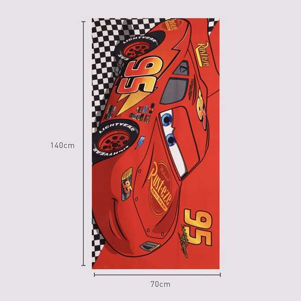Cerdá - Toalla de microfibra Cars - Serviette de bain imprimée enfants - 70 x 140 cm - Motifs voitures Disney - À partir de 6 ans - Rouge