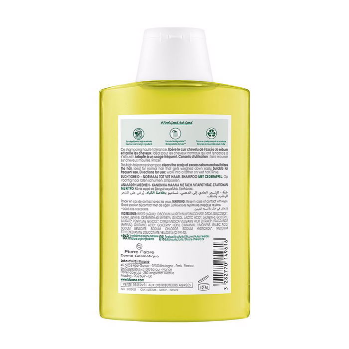 Klorane Shampoing Léger au Citron pour Cheveux Normaux à Gras 200 ml