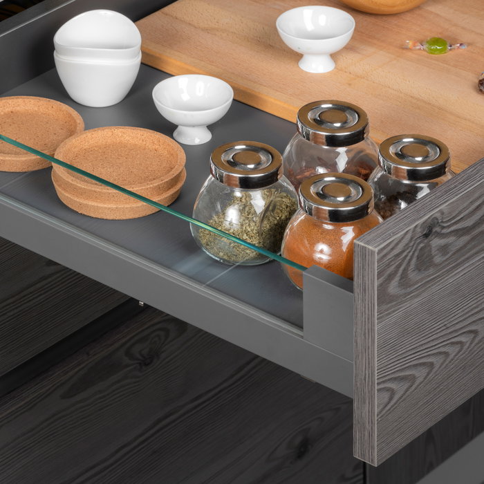 Emuca tiroir Extérieur Vertex 40kg côtés en verre 93mm de haut, 450mm de profondeur, Acier & Aluminium et Verre, Gris Anthracite