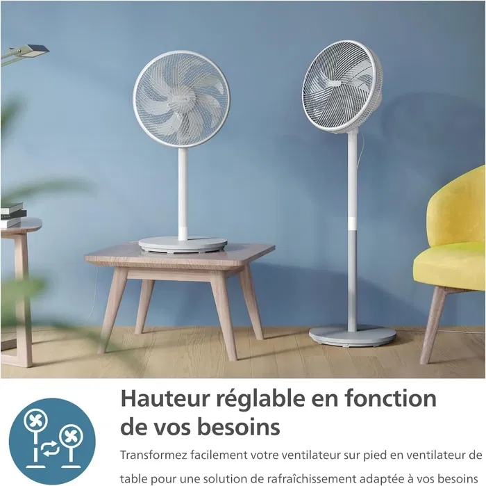 Philips CX5535/00 Ventilateur colonne silencieux Série 5000 - Débit d'air 230 m³/h, 28 dB(A), blanc, 3 vitesses, mode veille, oscillation 90°