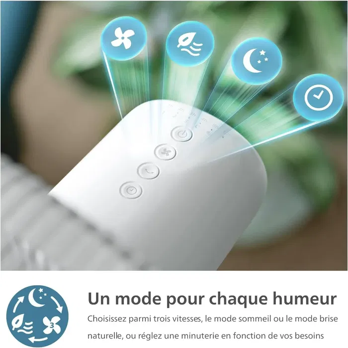 Philips CX5535/00 Ventilateur colonne silencieux Série 5000 - Débit d'air 230 m³/h, 28 dB(A), blanc, 3 vitesses, mode veille, oscillation 90°