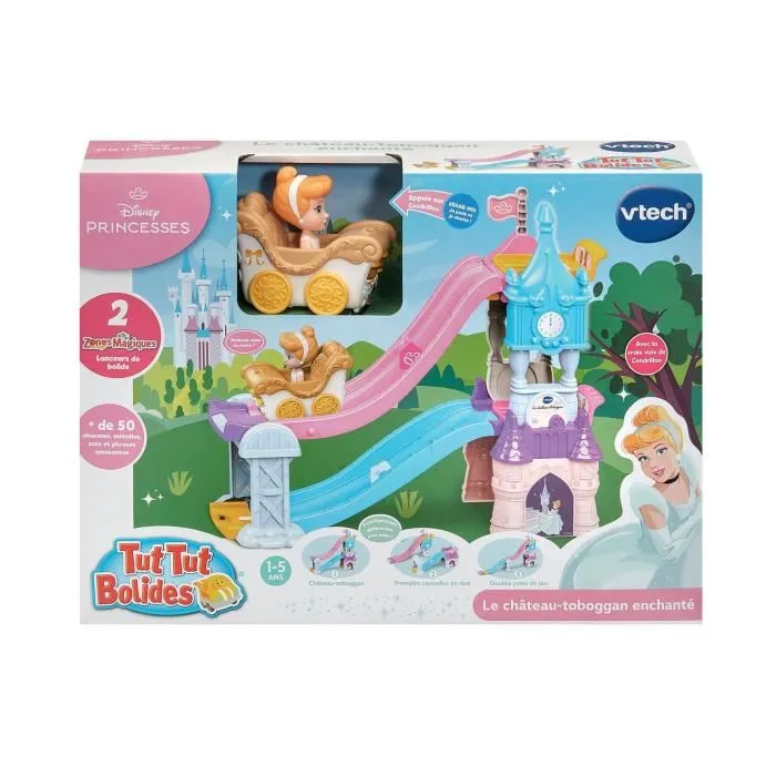 VTech Tut Tut Bolides - Château Toboggan Enchanté Disney Princesses avec Carrosse Mariage de Cendrillon