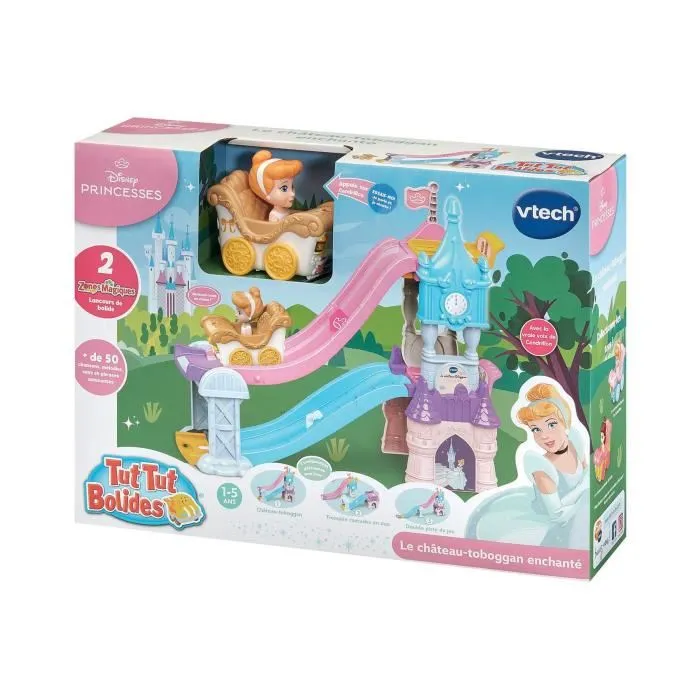 VTech Tut Tut Bolides - Château Toboggan Enchanté Disney Princesses avec Carrosse Mariage de Cendrillon
