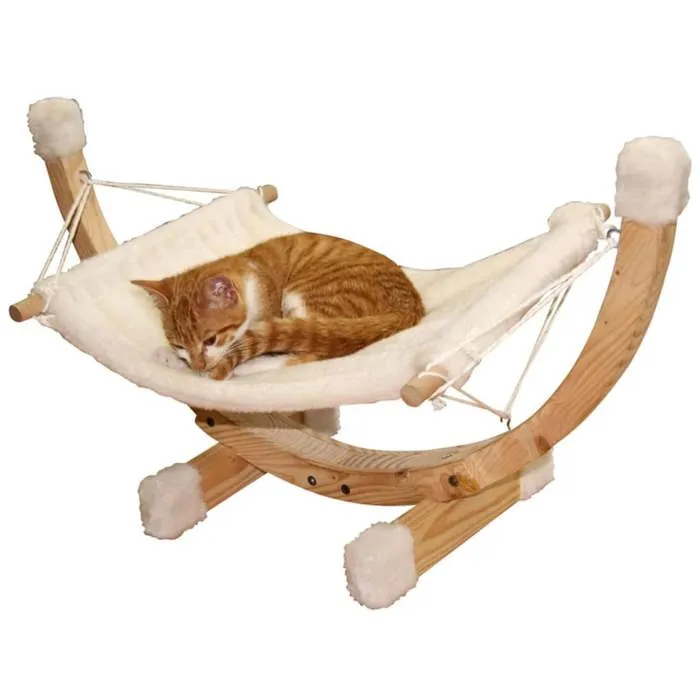 Kerbl 82591 Hamac pour chat Siesta, Blanc - Chassis en bois, Dimensions 73 x 36 x 34 cm
