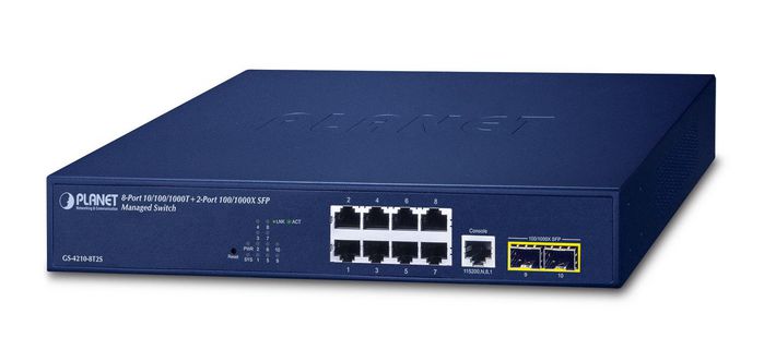 Planet GS-4210-8T2S Commutateur Ethernet Gigabit avec 8 ports 10/100/1000T et 2 ports 100/1000X SFP Planet GS-4210-8T2S Commutateur Ethernet Gigabit avec 8 ports 10/100/1000T et 2 ports 100/1000X SFP