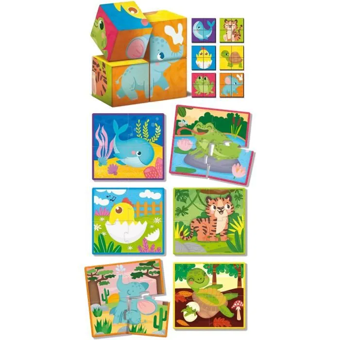 Lisciani Giochi Jeu Créatif Montessori Baby Bois 2-en-1 Cubes et Puzzle pour Développer Observation et Dextérité, Bois et Carton