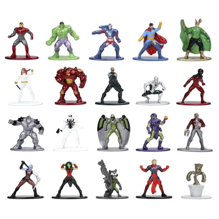 Simba.Dickie.Group Marvel - Coffret de 20 figurines en métal (4 cm) - Personnages Avengers, Hulk, Iron Man, Spider-Man, Loki, Groot