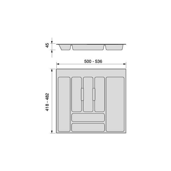 Emuca range-couverts Optima pour tiroir universel, module 600mm, Plastique, Gris antracite
