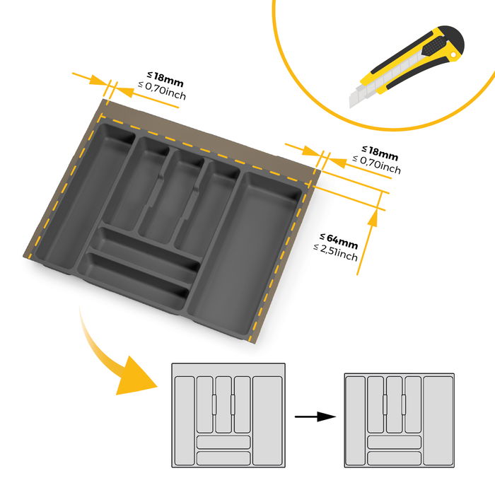 Emuca range-couverts Optima pour tiroir universel, module 600mm, Plastique, Gris antracite