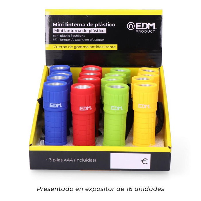 Edm Mini lampe torche LED COB Trail Grip 60 lm 0.5 W, piles AAA incluses, couleurs assorties, Ø 30 x 96 mm