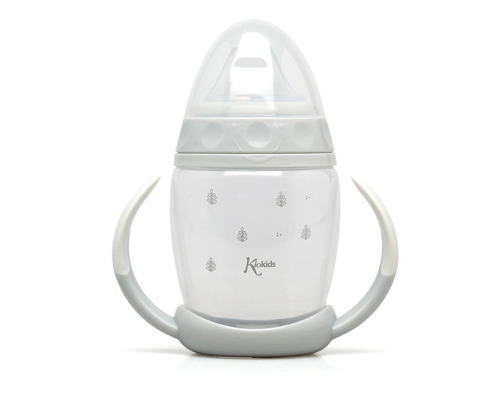 KioKids Tasse d'Apprentissage Anti-Colique Step 1 - 270 ml - Tétine en Silicone - Pour Bébé dès 6 Mois - SANS BPA - Couleur Gris - Collection Petits Moments