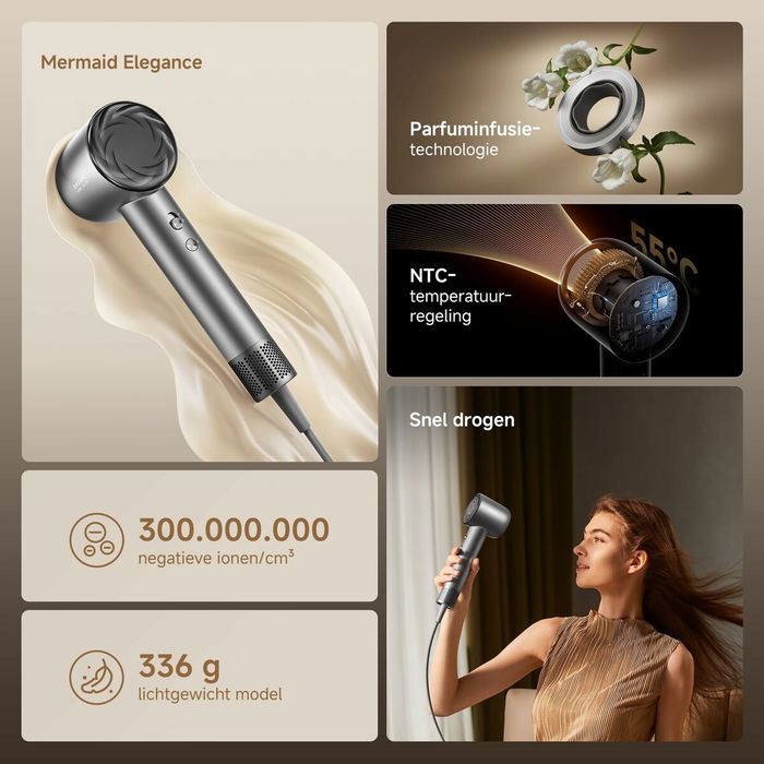 Sèche-cheveux Dreame Glory Mix 1600 W Noir, Ionique, Protection Surchauffe