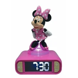 Lexibook Réveil Digital Minnie 3D avec Veilleuse Lumineuse et Effets Sonores - Rose et Noir - Ecran LCD, 6 Sonneries, Fonction Snooze - Piles AA Non Incluses