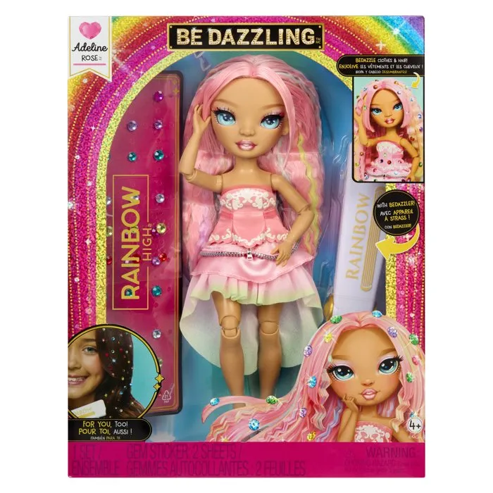 Rainbow High - Poupée mannequin Adeline Rose 'Be Dazzling', 28 cm, avec tenue, cheveux personnalisables, pierres précieuses scintillantes et accessoires inclus, à collectionner