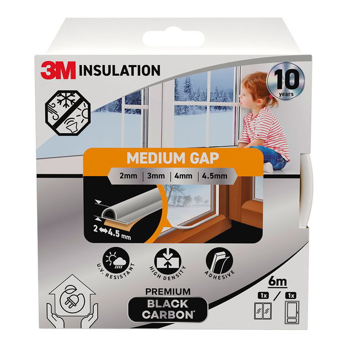 3M Joint d'isolation premium blanc, 6 m, pour espaces de 2 à 4,5 mm 3M Joint d'isolation premium blanc, 6 m, pour espaces de 2 à 4,5 mm