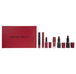 Giorgio Armani Set Maquillage Lèvres - Coffret avec 6 Produits: Rouge à Lèvres, Teint, Gloss teinte 400 (Mat, Crème, Brillant, Liquide)