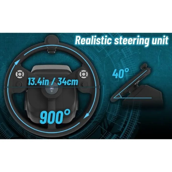 Hori - Volant de simulation agricole - PC - 340 mm de diamètre - Rotation 900° - 76 boutons - Avec capteurs magnétiques et application de personnalisation