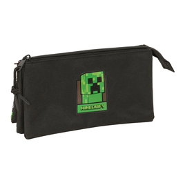 Trousse Fourre-Tout Triple Minecraft Noir 22 x 12 x 3 cm