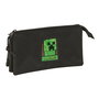 Trousse Fourre-Tout Triple Minecraft Noir 22 x 12 x 3 cm