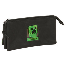 SAFTA Trousses Triple Compartiments Minecraft avec Fermeture Éclair - 22 x遊戲 12 cm, 3 Compartiments Dont un Central