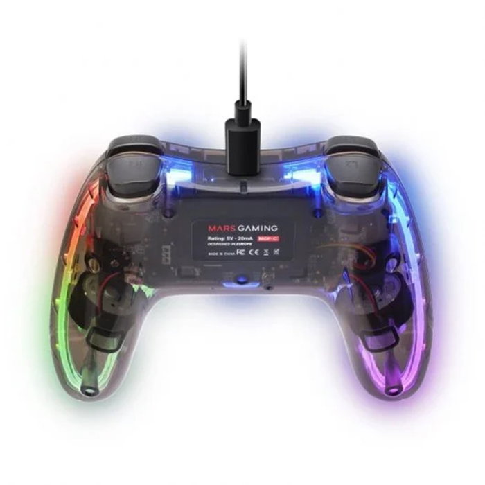Mars Gaming MGP-C Manette Multiplateforme Neon RGB avec câble USB-A/USB-C, compatible PC, Switch, PS3