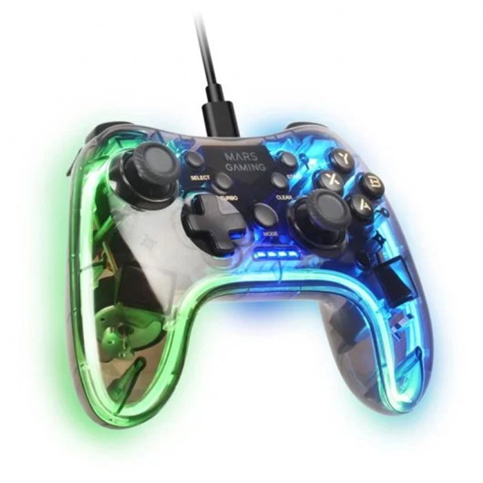 Mars Gaming MGP-C Manette Multiplateforme Neon RGB avec câble USB-A/USB-C, compatible PC, Switch, PS3