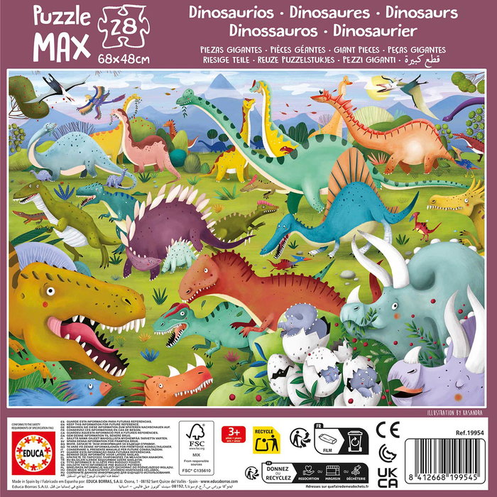 Educa Puzzle Maxi 28 Pièces Dinosaures, Puzzle Enfant au Sol 68 x 48 cm, à Partir de 3 Ans, Réf. 19954