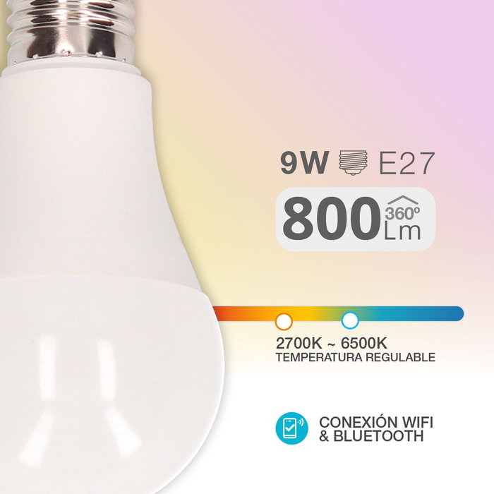 GSC Evolution Ampoule LED intelligente 9W E27 WiFi et Bluetooth réglable