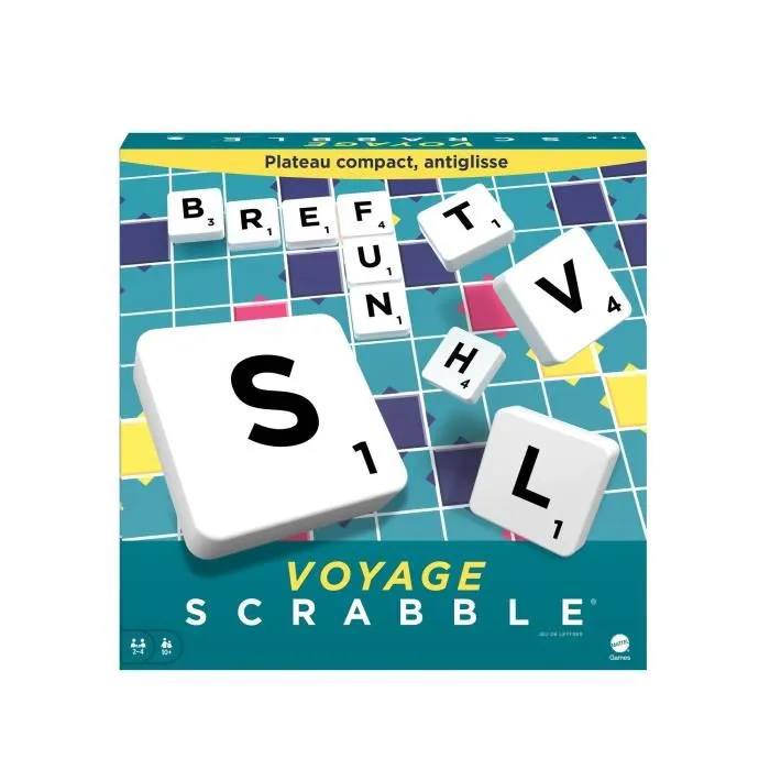 Mattel Games - Scrabble Voyage CJT12 - Jeu de société de voyage avec lettres maintenues - Version française - 10 ans et plus