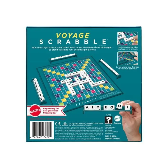 Mattel Games - Scrabble Voyage CJT12 - Jeu de société de voyage avec lettres maintenues - Version française - 10 ans et plus