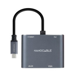 Nanocable 10.16.4304 Convertisseur USB Type C vers VGA HDMI PD USB 3.0 15 cm Gris