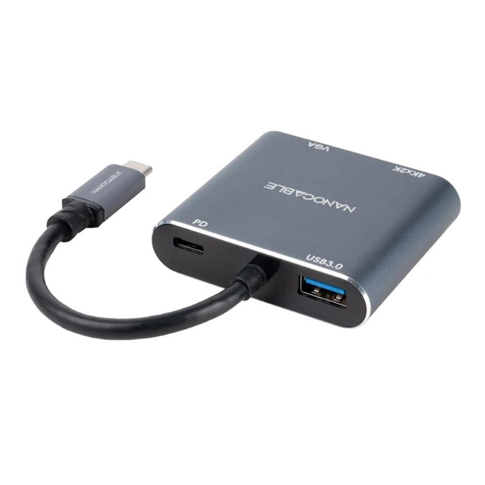 Nanocable 10.16.4304 Convertisseur USB Type C vers VGA HDMI PD USB 3.0 15 cm Gris