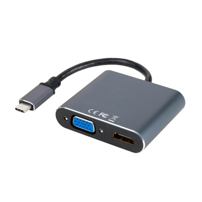 Nanocable 10.16.4304 Convertisseur USB Type C vers VGA HDMI PD USB 3.0 15 cm Gris