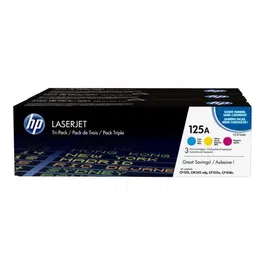 HP Pack de 3 Cartouches Toner Originales 125A Cyan, Jaune, Magenta (CF373AM) pour Imprimantes LaserJet Couleur CP1215, CP1515n, CP1518ni, CM1312