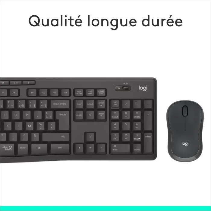 Logitech MK295 - Ensemble Clavier et Souris sans fil silencieux AZERTY noir - 2.4 GHz, pavé numérique, souris 1000 dpi - Compatible Windows, Chrome OS