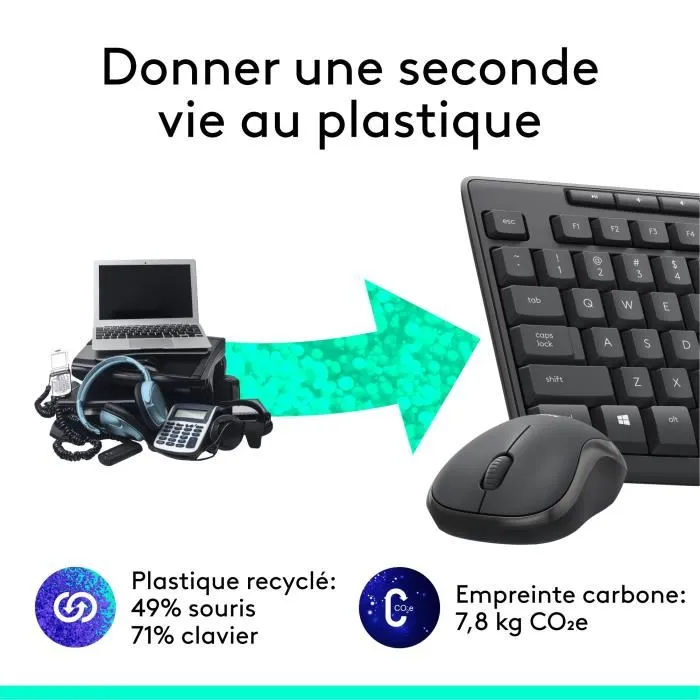 Logitech MK295 - Ensemble Clavier et Souris sans fil silencieux AZERTY noir - 2.4 GHz, pavé numérique, souris 1000 dpi - Compatible Windows, Chrome OS