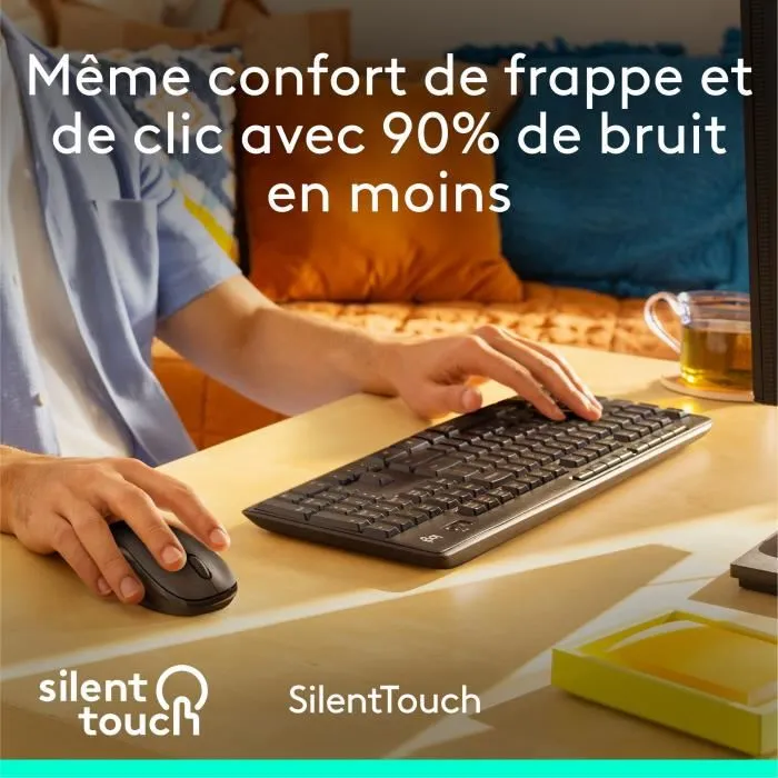 Logitech MK295 - Ensemble Clavier et Souris sans fil silencieux AZERTY noir - 2.4 GHz, pavé numérique, souris 1000 dpi - Compatible Windows, Chrome OS