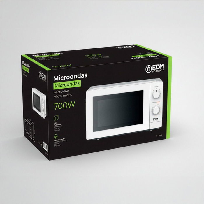 Edm Micro-ondes 700 W blanc 20 L 5 niveaux avec décongélation et plateau tournant
