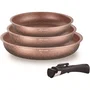 Arthur Martin AM9811 - Set de 3 poêles antiadhésives en aluminium pour tous feux (induction inclus) - Ø 20, 24 et 28 cm avec poignée amovible - Terracotta