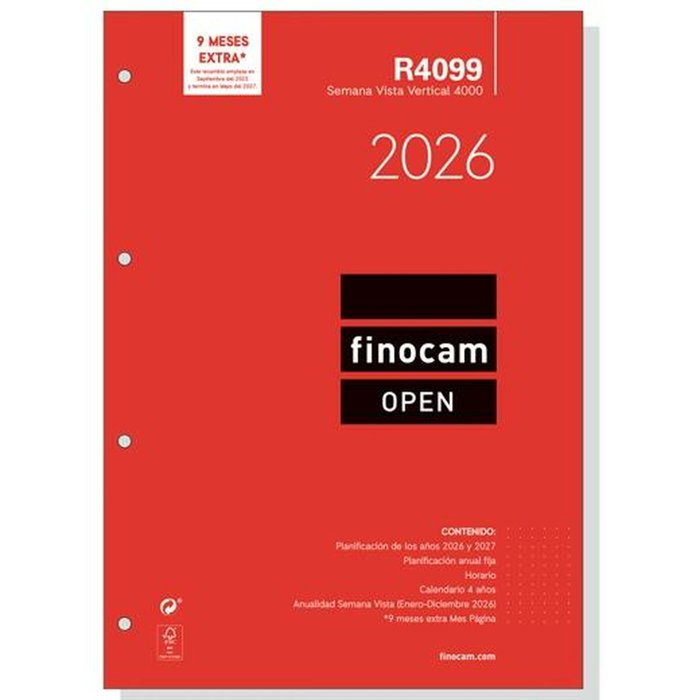 Recharge pour agenda Finocam OPEN R4099 A4 2026 21 x 29,7 cm Recharge pour agenda Finocam OPEN R4099 A4 2026 21 x 29,7 cm
