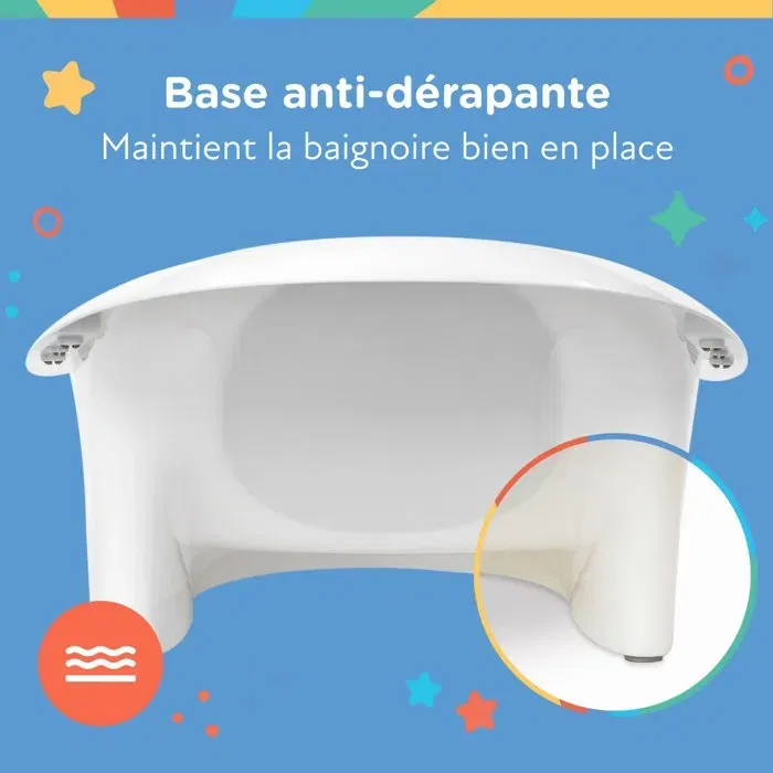 Nuby Baignoire bébé compacte avec siège antidérapant intégré, appui-tête souple et ligne de remplissage - Utilisable dès la naissance - 67.8 x 39.7 x 22.7 cm