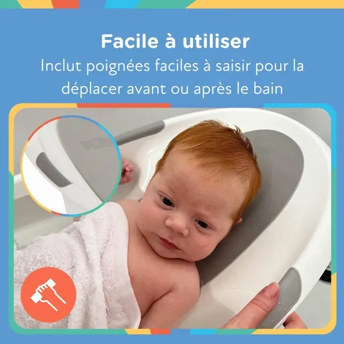 Nuby Baignoire bébé compacte avec siège antidérapant intégré, appui-tête souple et ligne de remplissage - Utilisable dès la naissance - 67.8 x 39.7 x 22.7 cm