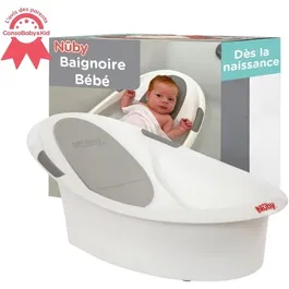 Nuby Baignoire bébé compacte avec siège antidérapant intégré, appui-tête souple et ligne de remplissage - Utilisable dès la naissance - 67.8 x 39.7 x 22.7 cm