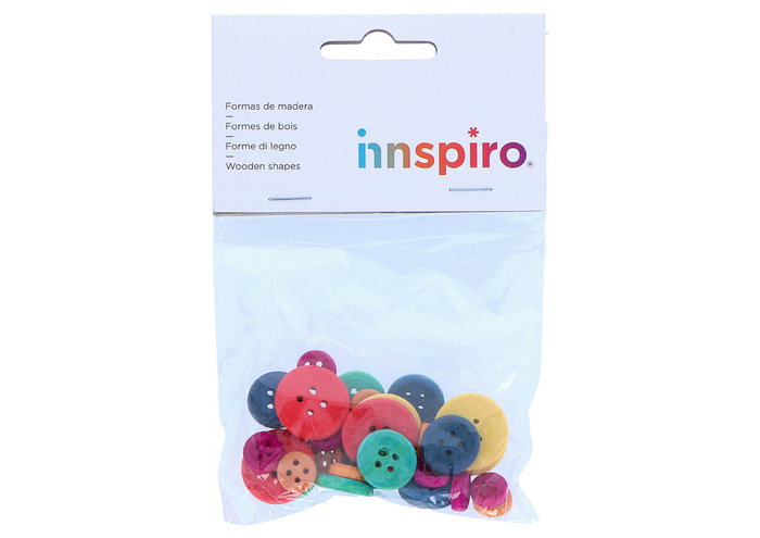 Innspiro Lot de 30 boutons en bois assortis