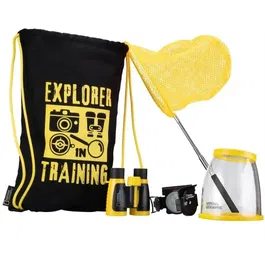 National Geographic Kit de Découverte Outdoor pour Enfants 6 ans+, avec Jumelles 3x30, Boussole, Loupe 2x/5x, Gobelet, Filet à Papillons et Sac Seau